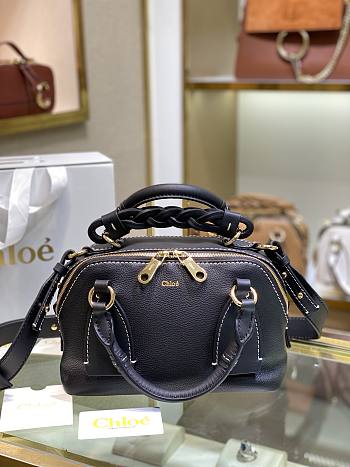 Chloe Mini Daria Chain Bag In Grained & Shiny Calfskin Full Blue CHC20 Size 22x9x18cm