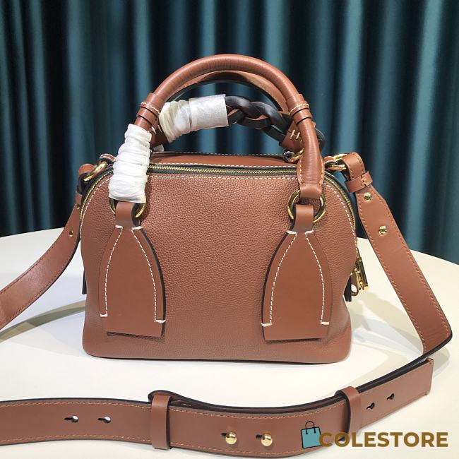 Chloe Mini Daria Chain Bag In Grained & Shiny Calfskin Sepia Brown CHC20 Size 22x9x18cm - 1