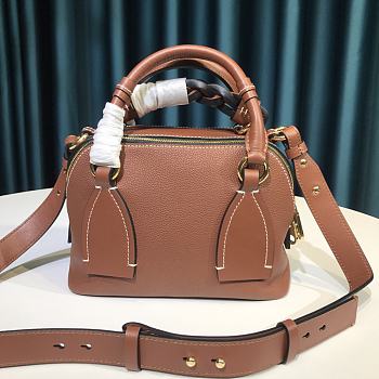 Chloe Mini Daria Chain Bag In Grained & Shiny Calfskin Sepia Brown CHC20 Size 22x9x18cm