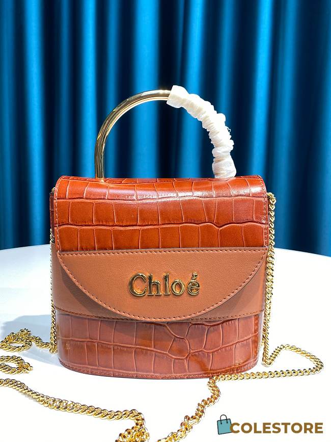 Chloe Small Aby Lock  Handbag Crocodile Embossed Brown CHC19 Size 16.5x7x15cm - 1