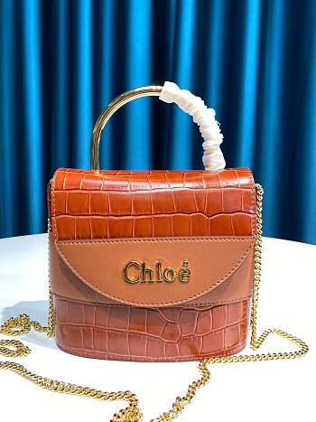 Chloe Small Aby Lock  Handbag Crocodile Embossed Brown CHC19 Size 16.5x7x15cm