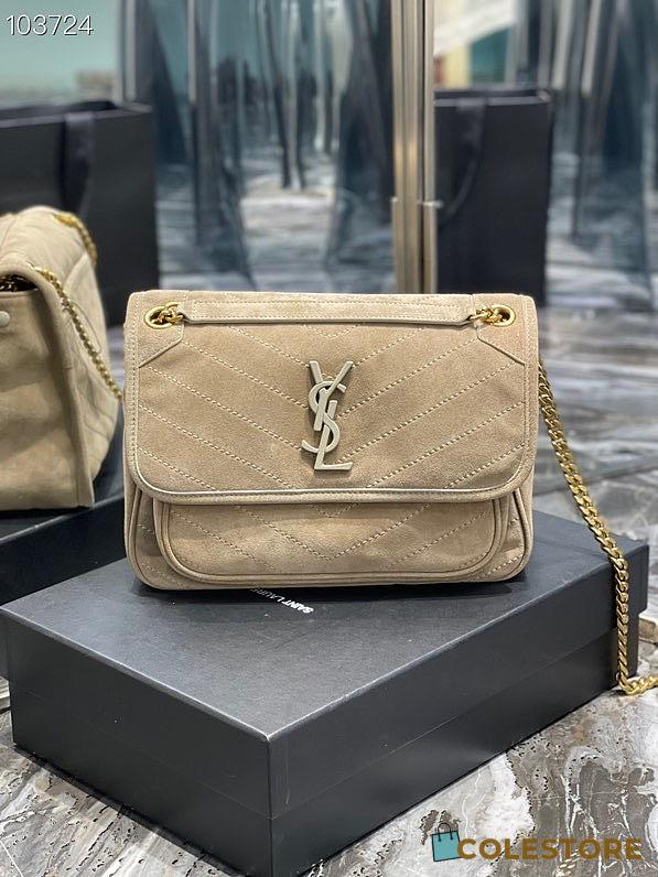 YSL Niki Frosted Leather Beige 498894 Size 28×20×8cm - 1