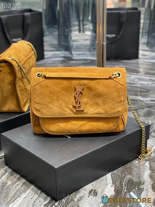 YSL Niki Frosted Leather Yellow 498894 Size 28×20×8cm - 1