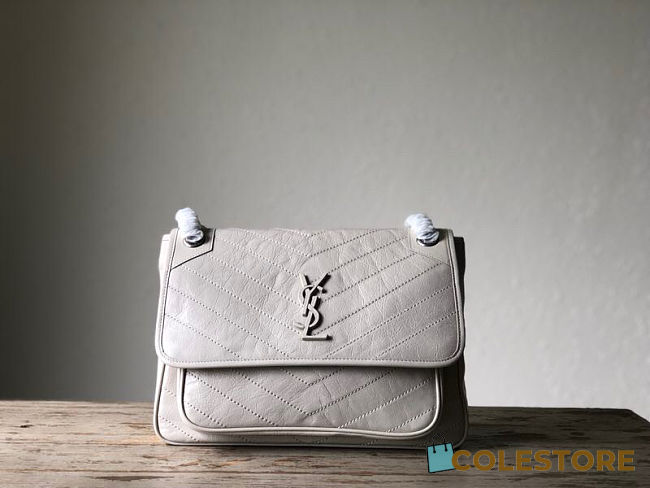 YSL Baby Niki Shoulder Bag White 533037 Size 28x20x8.5cm - 1