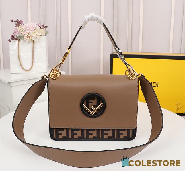 Fendi KAn I F Brown Leather Bag 8BT28 Size 25cm - 1