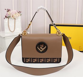 Fendi KAn I F Brown Leather Bag 8BT28 Size 25cm