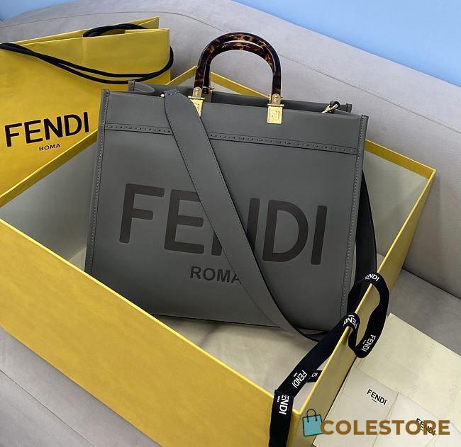 Fendi Sunshine Medium Tote Bag Grey Leather Shopper 8BH386 Size 36x13x32cm - 1