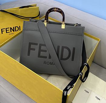 Fendi Sunshine Medium Tote Bag Grey Leather Shopper 8BH386 Size 36x13x32cm