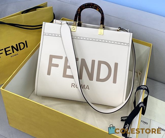 Fendi Sunshine Medium Tote Bag White Leather Shopper 8BH386 Size 36x13x32cm - 1