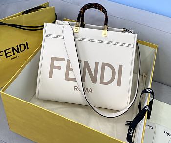 Fendi Sunshine Medium Tote Bag White Leather Shopper 8BH386 Size 36x13x32cm