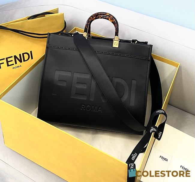 Fendi Sunshine Medium Tote Bag Black Leather Shopper 8BH386 Size 36x13x32cm - 1