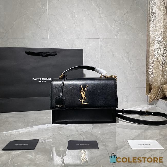 YSL Sunset Medium Smooth Leather In Black 442906 Size: 25cm - 1