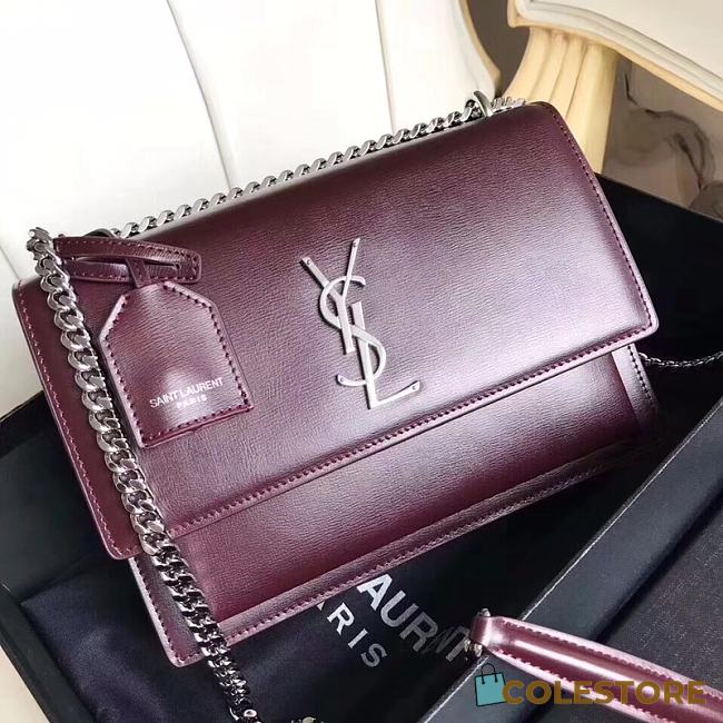 YSL Sunset Medium Smooth Leather In Wine 442906 Size: 25x18x5cm - 1
