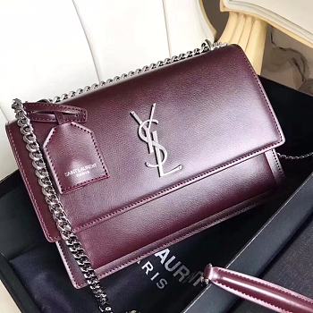 YSL Sunset Medium Smooth Leather In Wine 442906 Size: 25x18x5cm
