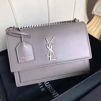 YSL Sunset Medium Smooth Leather In Grey 442906 Size: 25x18x5cm