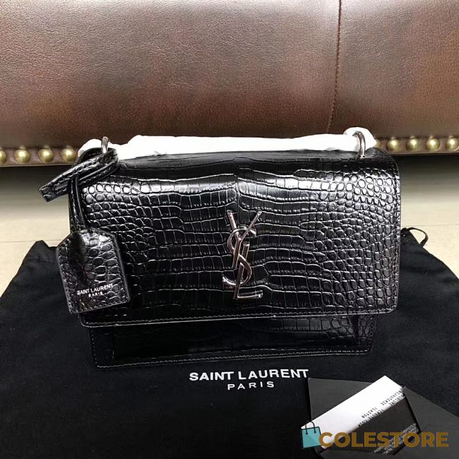YSL Medium Sunset Bag In Shiny Crocodile-Embossed Leather 4851 - 1