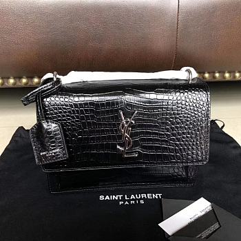 YSL Medium Sunset Bag In Shiny Crocodile-Embossed Leather 4851