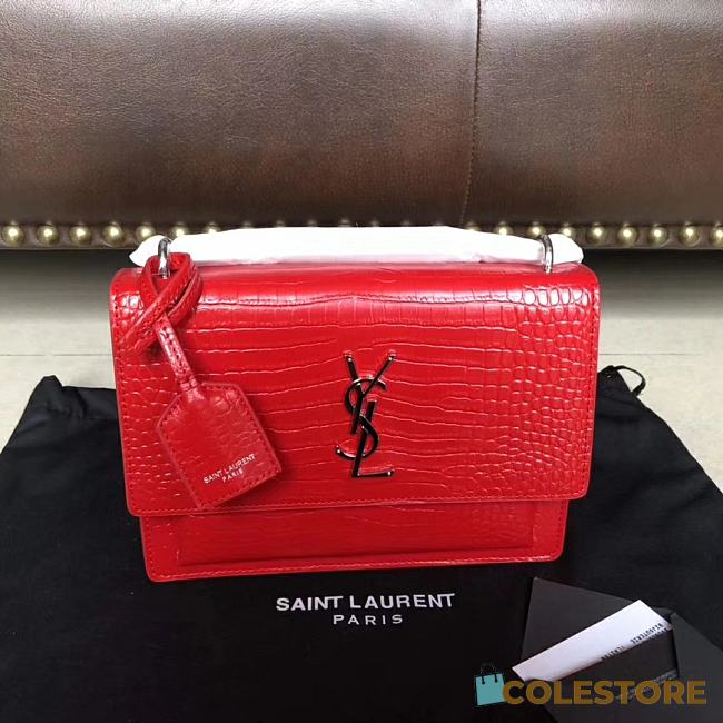 YSL Medium Sunset Bag Crocodile Embossed Shiny Leather 4853 - 1