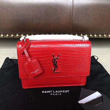 YSL Medium Sunset Bag Crocodile Embossed Shiny Leather 4853