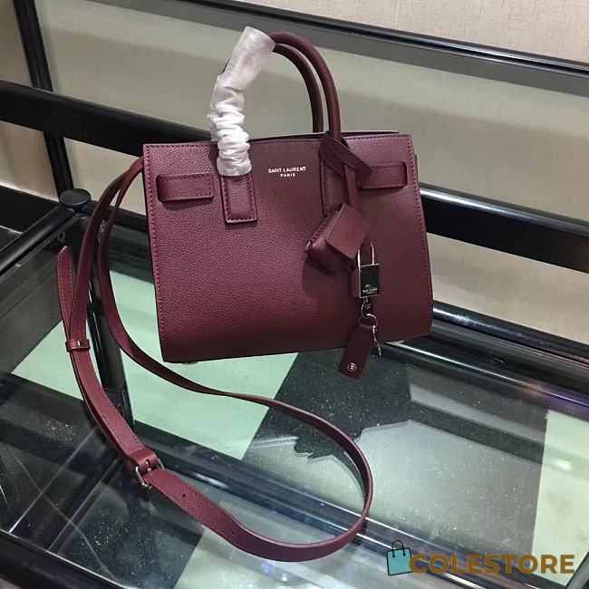 YSL Classic Sac De Jour Baby Smooth In Wine Leather 421863 Size 22cm - 1