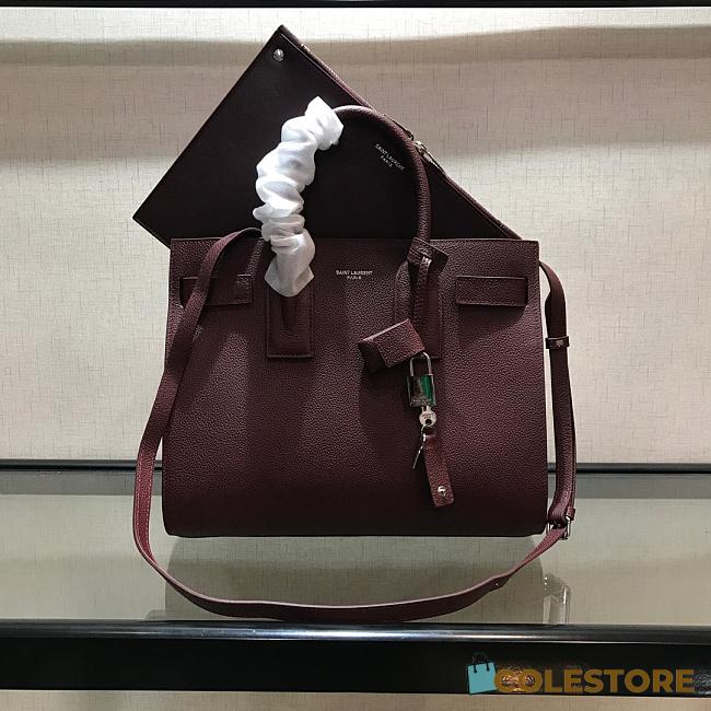 YSL Classic Sac De Jour Baby Smooth Leather In Wine 421863 Size 32cm - 1