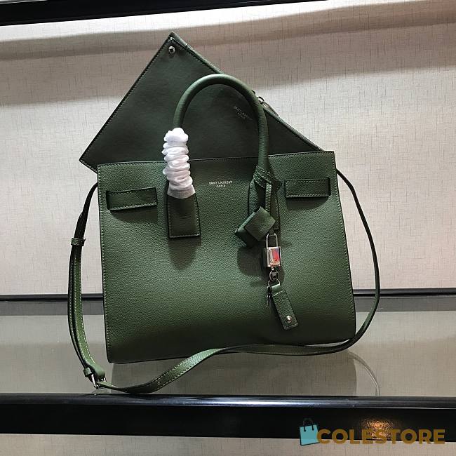 YSL Classic Sac De Jour Baby Smooth Leather In Green 421863 Size 32cm - 1