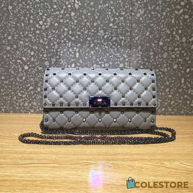 Valentino Rockstud Spike Clutch With Chain Bag In Grey ZW2B0 Size: 23.5 x 14.5 x 4.5cm - 1