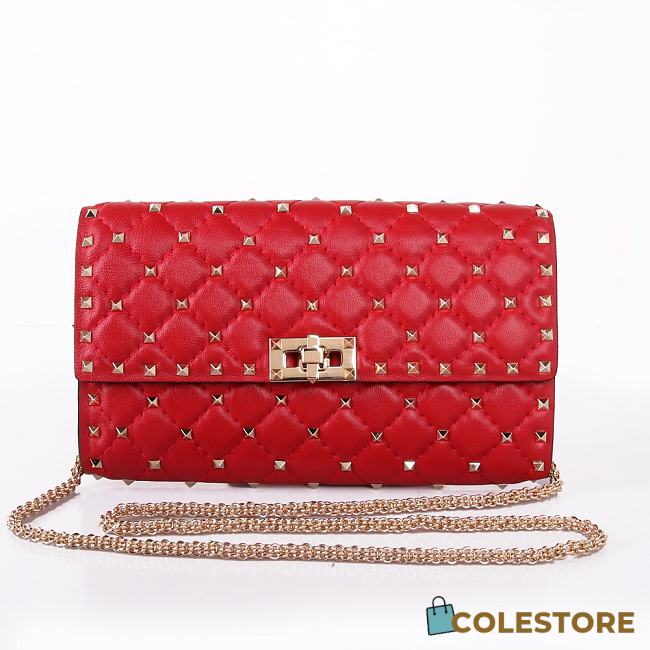 Valentino Rockstud Spike Clutch With Chain Bag In Red ZW2B0 Size: 23.5 x 14.5 x 4.5cm - 1