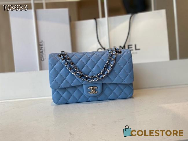 Chanel Classic Flap Bag Silver Chain In Blue Size 25cm - 1