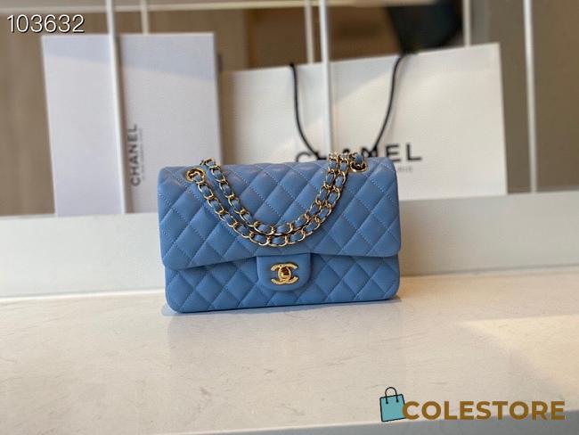 Chanel Classic Flap Bag Golden Chain In Blue Size 25cm - 1