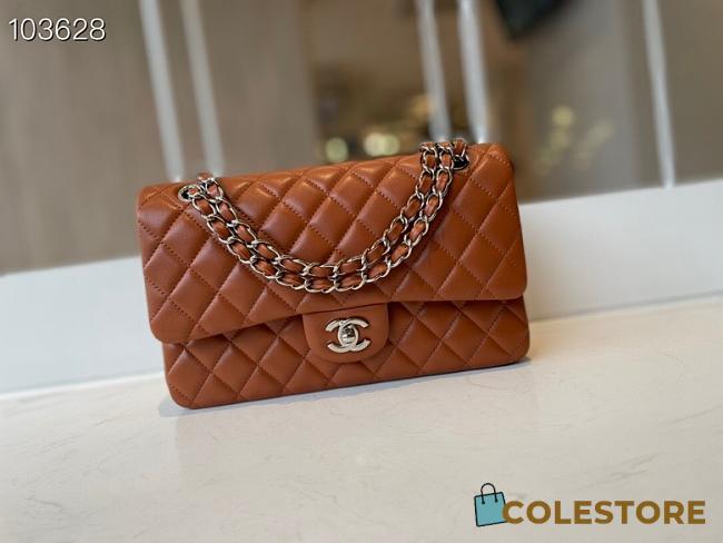 Chanel Classic Flap Bag Silver Chain In Brown Size 25cm - 1