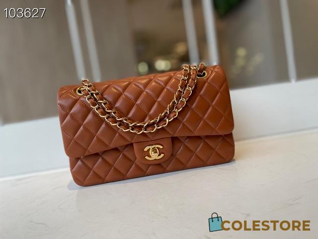 Chanel Classic Flap Bag Golden Chain In Brown Size 25cm - 1