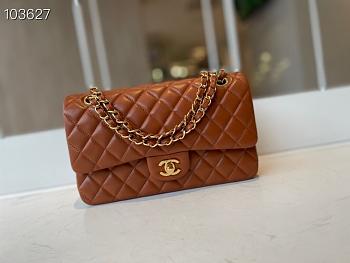 Chanel Classic Flap Bag Golden Chain In Brown Size 25cm
