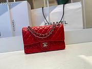 Chanel Classic Flap Bag Silver Chain In Red Size 25cm - 1