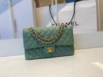 Chanel Classic Flap Bag Golden Chain In Green 25cm