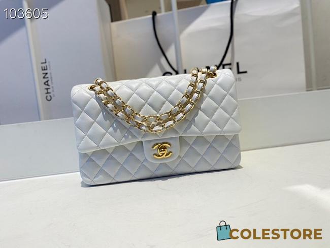 Chanel Classic Flap Bag Lamskin Golden Chain In White Size 25cm - 1