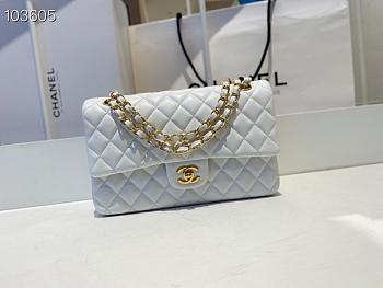 Chanel Classic Flap Bag Lamskin Golden Chain In White Size 25cm