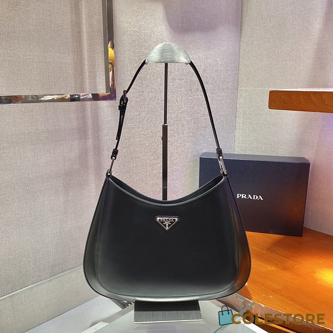 Prada Cleo Brushed Leather Shoulder Bag In Black 1BC156 Size 30x18.5x4cm - 1