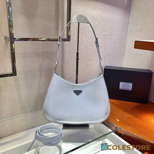 Prada Cleo Brushed Leather Shoulder Bag InLight Blue 1BC156 Size 30x18.5x4cm - 1