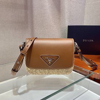Prada Beige Cognac Raffia & Leather Shoulder Bag 1BD243 Size: 20x15x6.5cm