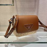 Prada Beige Cognac Raffia & Leather Shoulder Bag 1BD243 Size: 20x15x6.5cm - 3