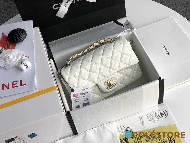 Chanel Mini Flap Bag Patent Leather In White 20cm - 1