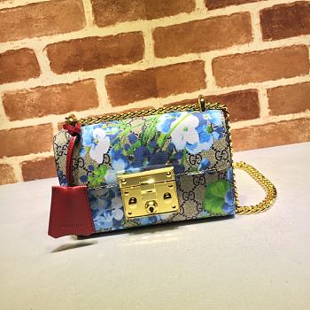 Gucci Padlock GG Blue Blossom Shoulder Bag 409487 Size 20cm.