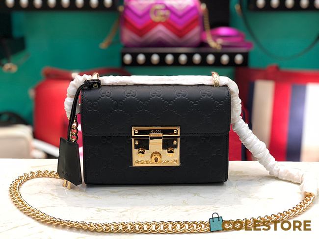 Gucci Padlock GG Shoulder Bag Logo In Black 409487 Size 20×12.5×8cm. - 1