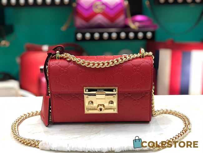 Gucci Padlock GG Shoulder Bag Logo In Red 409487 Size 20×12.5×8cm. - 1