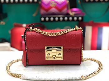 Gucci Padlock GG Shoulder Bag Logo In Red 409487 Size 20×12.5×8cm.