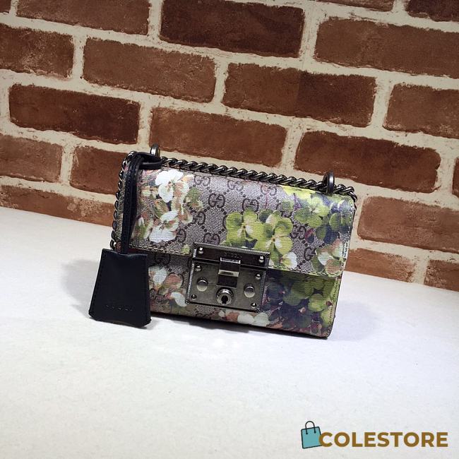 Gucci Padlock GG Green Blossom Shoulder Bag 409487 Size 20×12.5×8cm. - 1