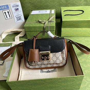 Gucci Padlock Mini Bag In GG Supreme Canvas With Black Leather 21cm