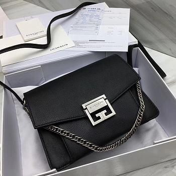 Givenchy Small GV3 Black Silver Chain Shoulder Bag BB501 Size 22x14x8cm 
