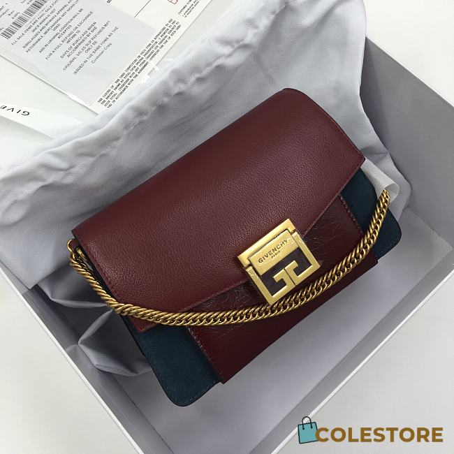 Givenchy Small GV3 Shoulder Bag With Wine Goatskin BB501 Size 22x14x8cm  - 1